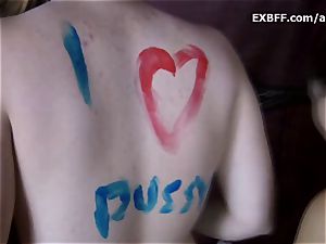 Collared wooly inexperienced gets body painted by girlfriend