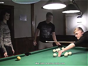 skinny little hoe gets tag teamed on the pool table